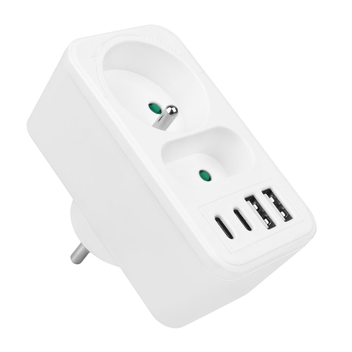 Presa di corrente Maclean x2 + 4xUSB, splitter con 2 prese, 2xUSB A, 2xUSB C PD 20W, 1x16A + 1x6A, MCE249 F/W