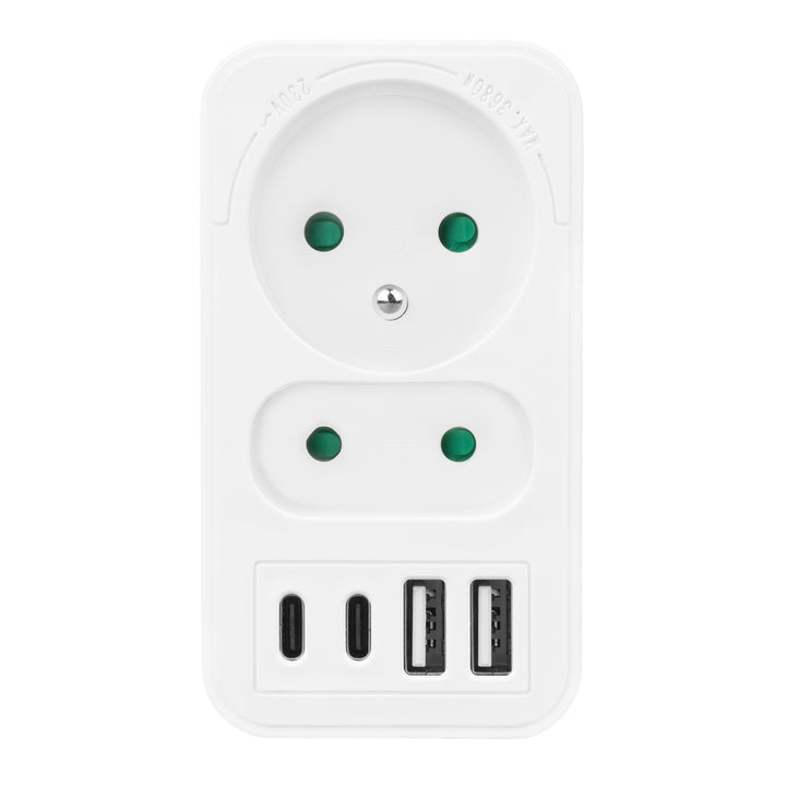 Presa di corrente Maclean x2 + 4xUSB, splitter con 2 prese, 2xUSB A, 2xUSB C PD 20W, 1x16A + 1x6A, MCE249 F/W