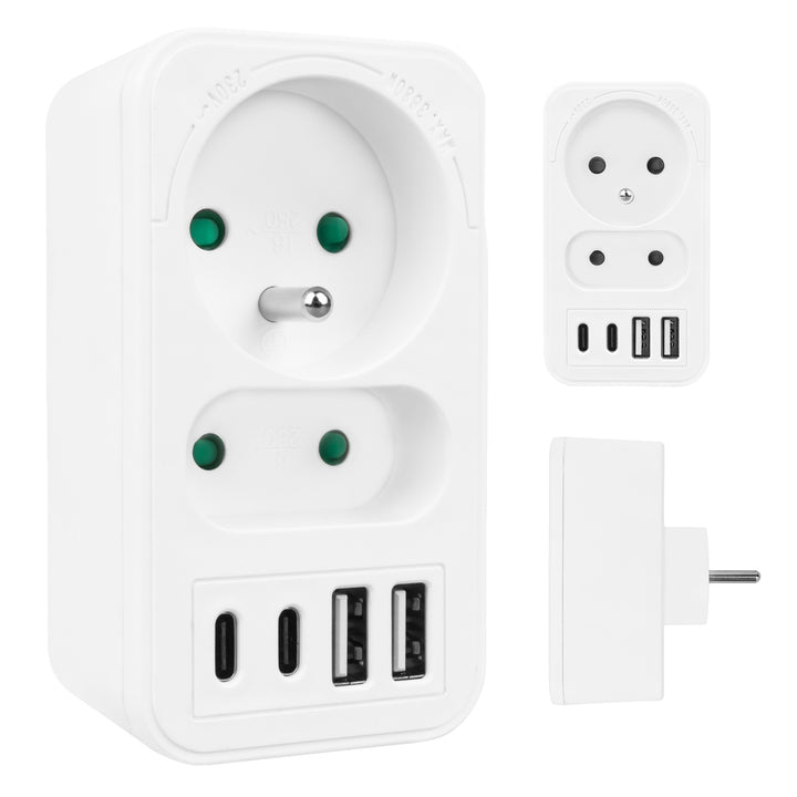 Presa di corrente Maclean x2 + 4xUSB, splitter con 2 prese, 2xUSB A, 2xUSB C PD 20W, 1x16A + 1x6A, MCE249 F/W