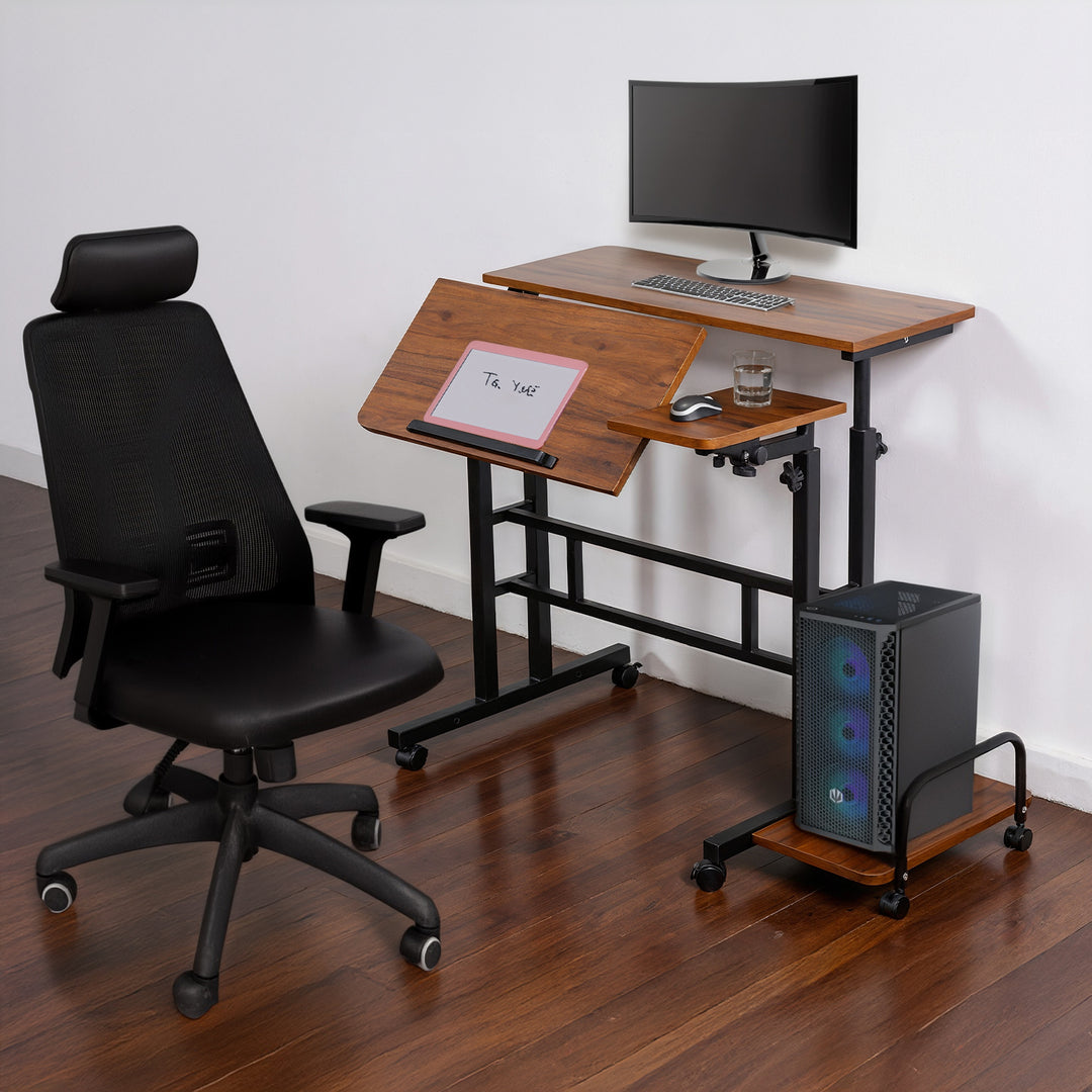 Scrivania mobile per laptop Maclean, nera, piano 80x60cm, 50kg max, regolazione in altezza 67-115 cm, MC-124 B