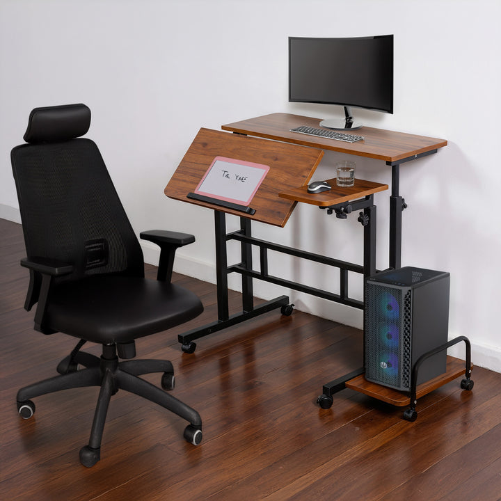 Scrivania mobile per laptop Maclean, nera, piano 80x60cm, 50kg max, regolazione in altezza 67-115 cm, MC-124 B