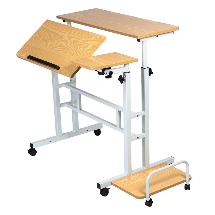Tavolo mobile per laptop Maclean, bianco, piano 80x60cm, 50kg max, regolazione in altezza 67-115cm , MC-124 W