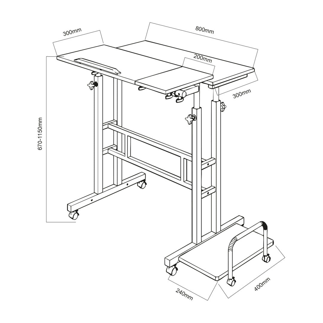 Tavolo mobile per laptop Maclean, bianco, piano 80x60cm, 50kg max, regolazione in altezza 67-115cm , MC-124 W