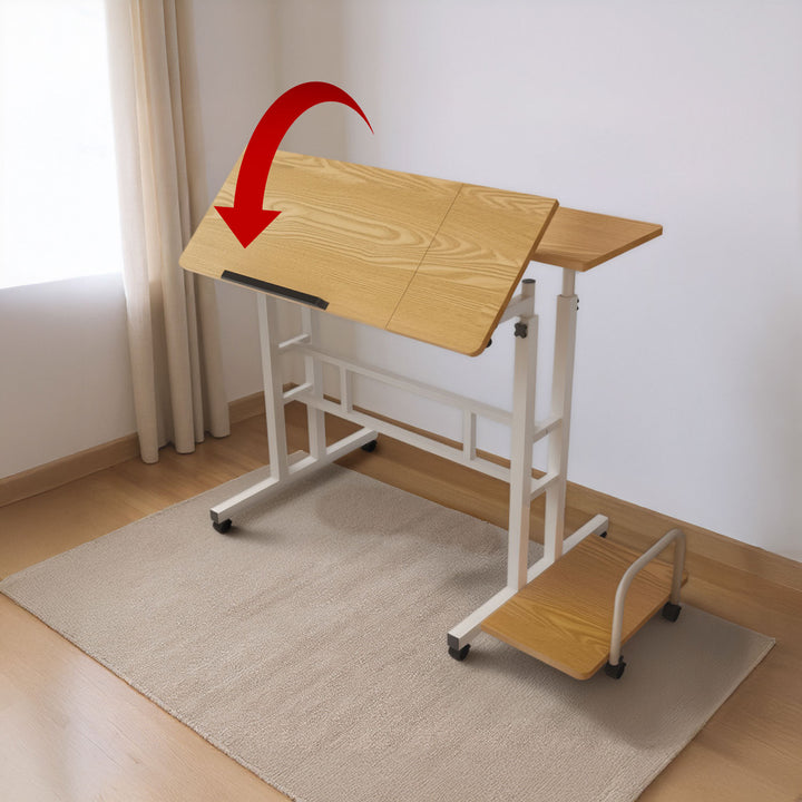 Tavolo mobile per laptop Maclean, bianco, piano 80x60cm, 50kg max, regolazione in altezza 67-115cm , MC-124 W