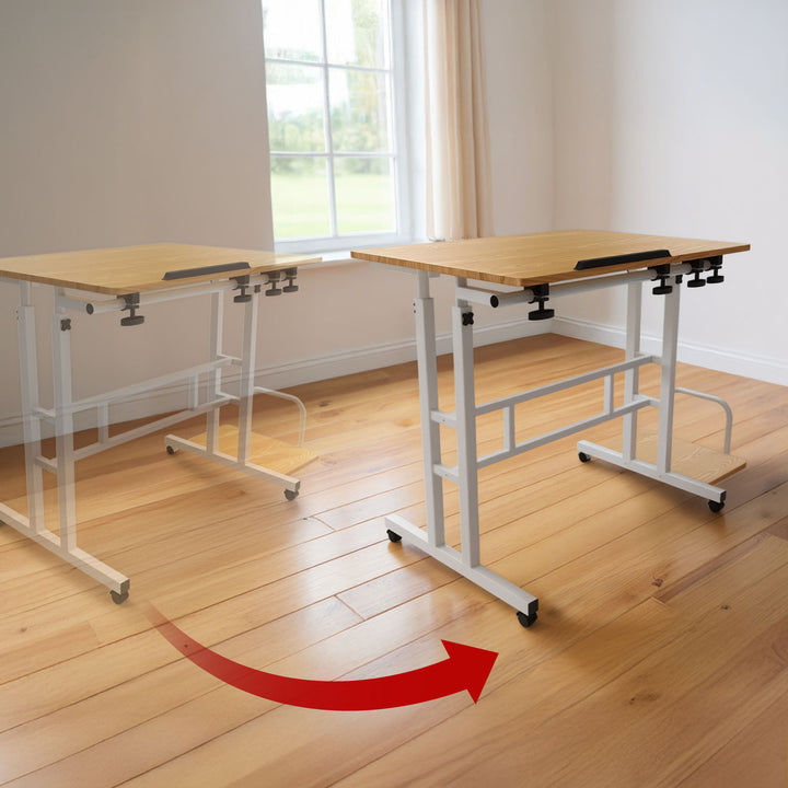 Tavolo mobile per laptop Maclean, bianco, piano 80x60cm, 50kg max, regolazione in altezza 67-115cm , MC-124 W