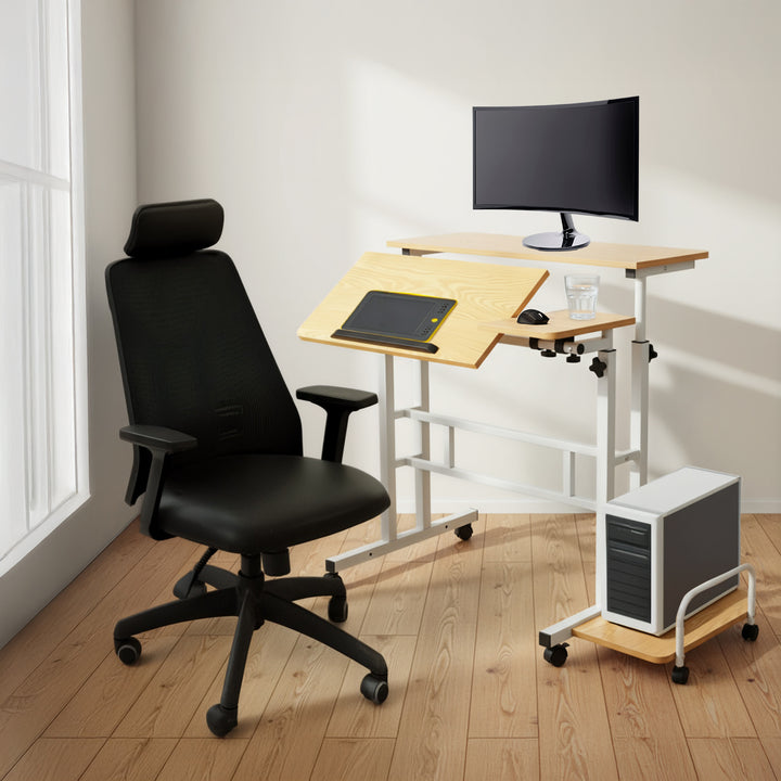 Tavolo mobile per laptop Maclean, bianco, piano 80x60cm, 50kg max, regolazione in altezza 67-115cm , MC-124 W