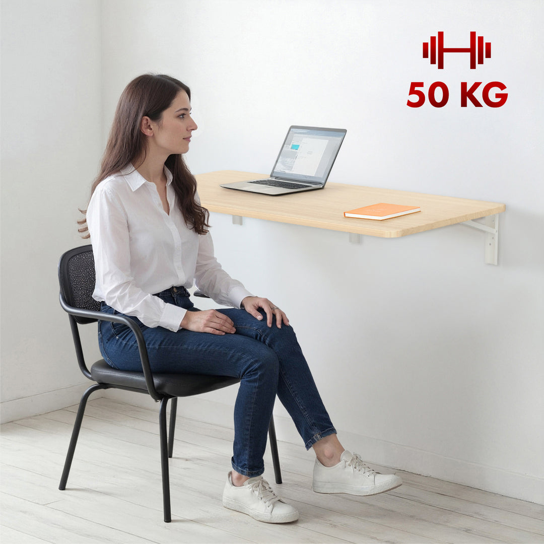 Maclean Scaffale pieghevole / piano d'appoggio, colore legno chiaro, 100x40cm, max. 50 kg, MC-128 WD