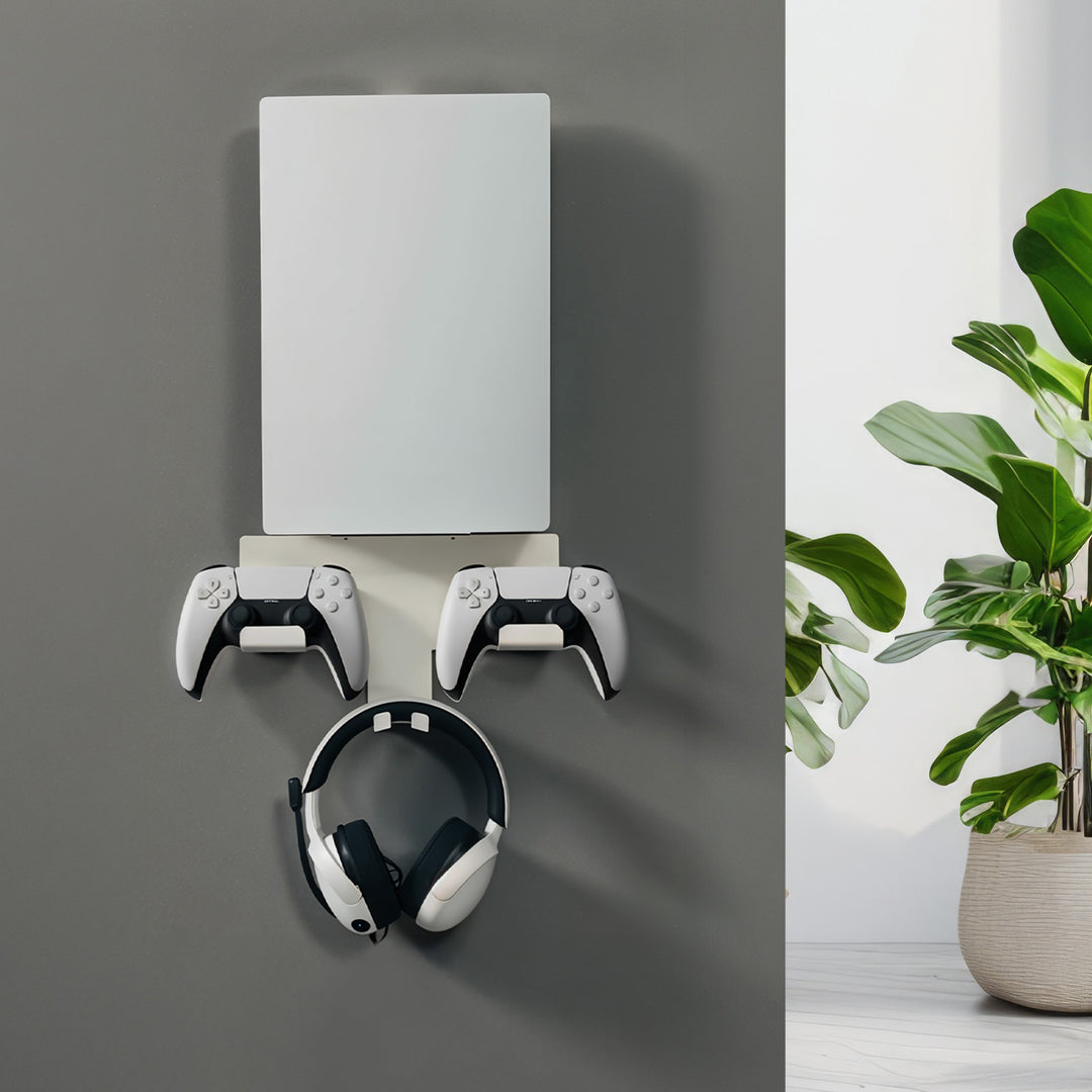 Supporto a parete bianco per PS5 con supporto per pad, 10 kg max, RS181 + Supporto a parete bianco per console Playstation 5, 10 kg max, NanoRS RS180