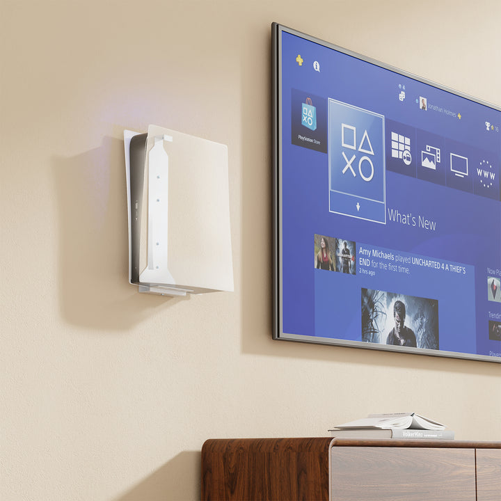 Supporto a parete bianco per PS5 con supporto per pad, 10 kg max, RS181 + Supporto a parete bianco per console Playstation 5, 10 kg max, NanoRS RS180