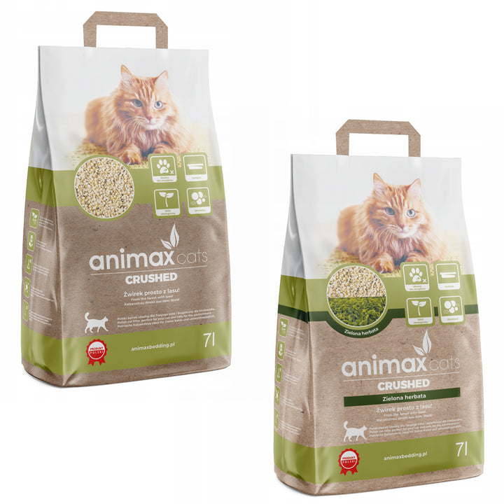 Lettiera classica, sminuzzata, 7 litri + lettiera a zolle, tè verde, sminuzzata, 7 litri, Animax