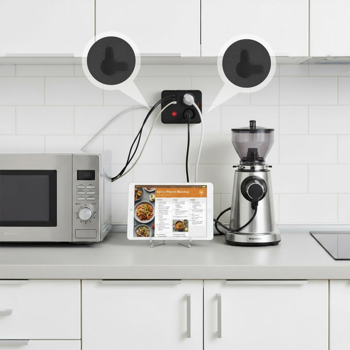 Ciabatta elettrica Maclean, cavo di prolunga a 2 prese + 3xUSB, 110-240V AC 50/60Hz, 2,1A max 2500W, 1,5m, nero, MCE387 B