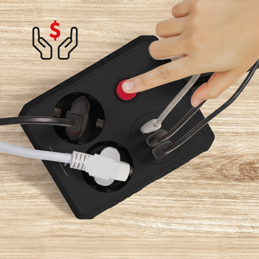 Ciabatta elettrica Maclean, cavo di prolunga a 2 prese + 3xUSB, 110-240V AC 50/60Hz, 2,1A max 2500W, 1,5m, nero, MCE387 B