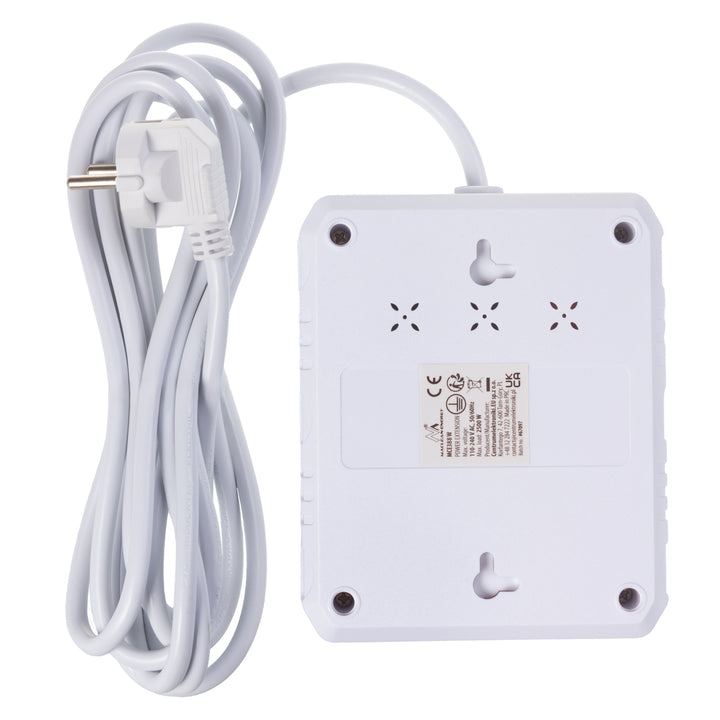 Ciabatta elettrica Maclean, cavo di prolunga 2 prese + 3xUSB, 110-240V AC 50/60Hz, 2,1A max 2500W, 3 m, bianco, MCE388 W