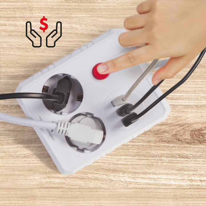 Ciabatta elettrica Maclean, cavo di prolunga 2 prese + 3xUSB, 110-240V AC 50/60Hz, 2,1A max 2500W, 3 m, bianco, MCE388 W