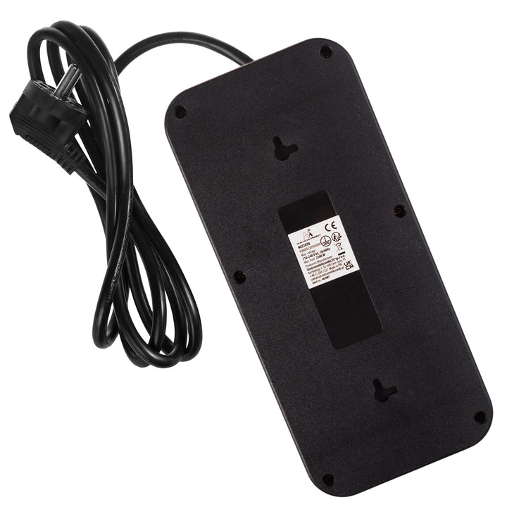 Ciabatta elettrica Maclean, cavo di prolunga a 6 prese + 4xUSB, 110-240V AC 50/60Hz, 2,1A max 2500W, 1,5 m, nero, MCE389 B