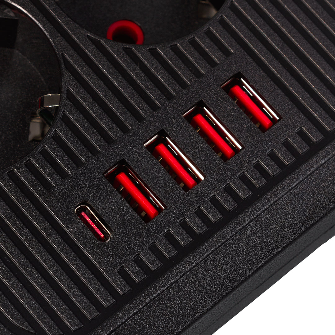 Ciabatta elettrica Maclean, cavo di prolunga a 6 prese + 4xUSB, 110-240V AC 50/60Hz, 2,1A max 2500W, 1,5 m, nero, MCE389 B