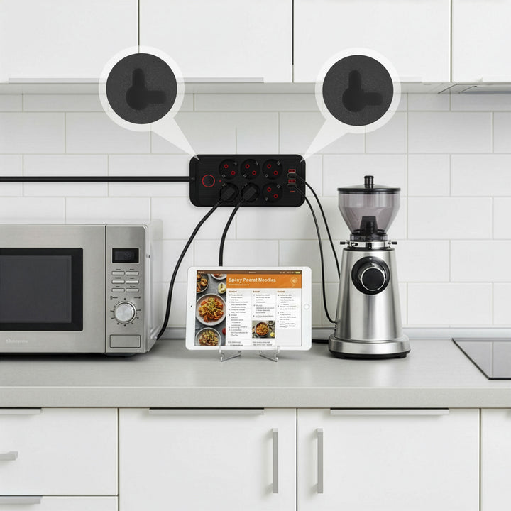 Ciabatta elettrica Maclean, cavo di prolunga a 6 prese + 4xUSB, 110-240V AC 50/60Hz, 2,1A max 2500W, 1,5 m, nero, MCE389 B