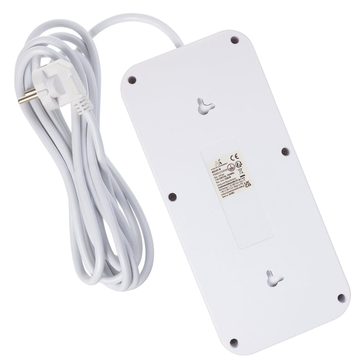 Ciabatta elettrica Maclean, cavo di prolunga a 6 prese + 4xUSB, 110-240V AC 50/60Hz, 2,1A max 2500W, 3m, bianco, MCE391 W
