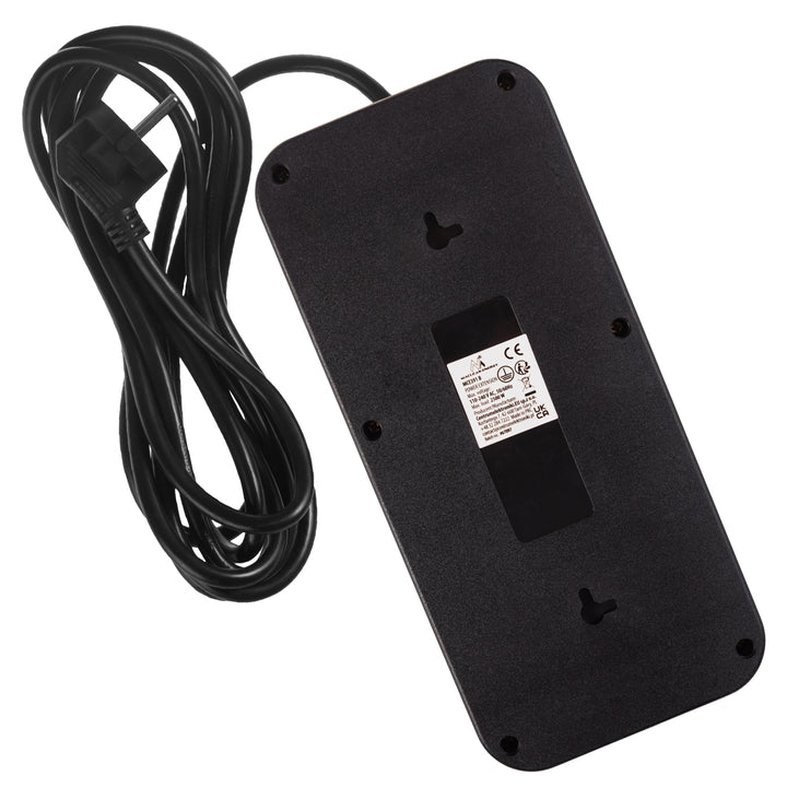 Ciabatta elettrica Maclean, cavo di prolunga a 6 prese + 4xUSB, 110-240V AC 50/60Hz, 2,1A max 2500W, 3m, nero, MCE391 B