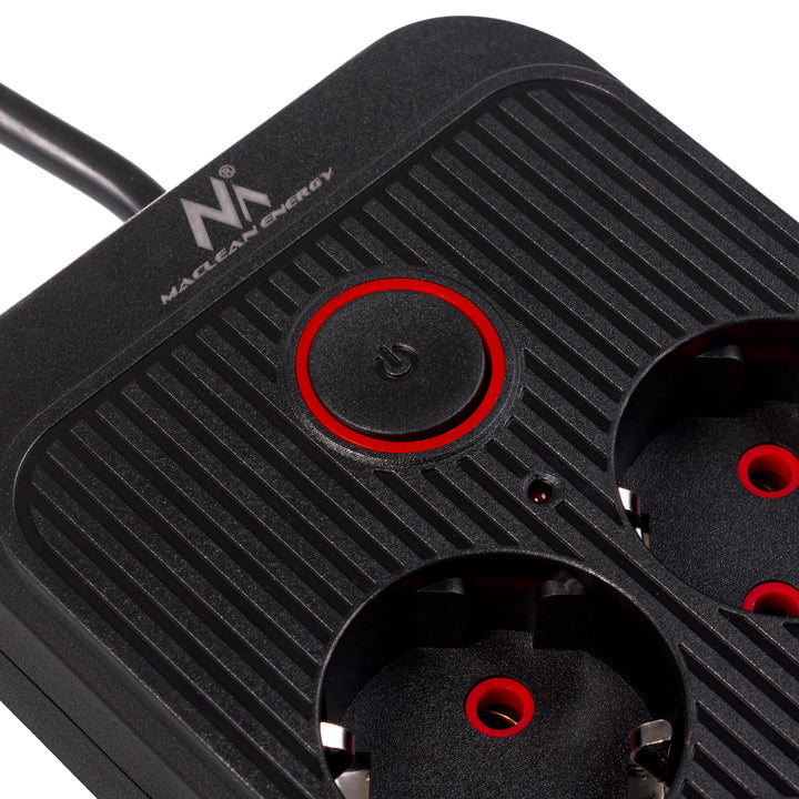 Ciabatta elettrica Maclean, cavo di prolunga a 6 prese + 4xUSB, 110-240V AC 50/60Hz, 2,1A max 2500W, 3m, nero, MCE391 B