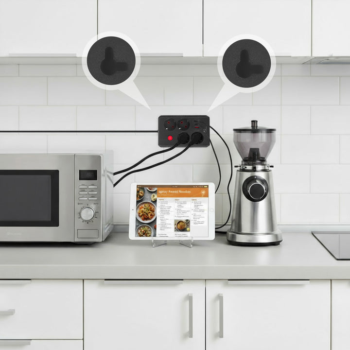 Ciabatta elettrica Maclean, cavo di prolunga a 4 prese + 3xUSB, 110-240V AC 50/60Hz, 2,1A max 2500W, 1,5m, nero, MCE392 B