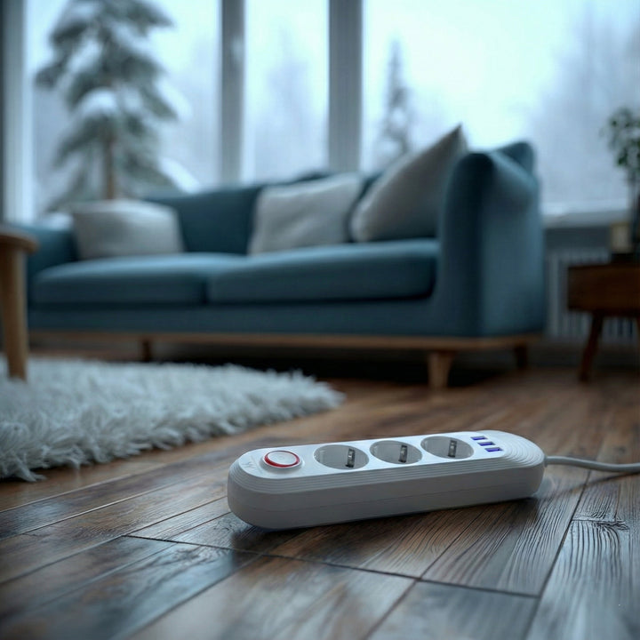 Ciabatta elettrica Maclean, cavo di prolunga a 3 prese + 3xUSB, 110-240V AC 50/60Hz, 2,1A max 2500W, 1,5m, bianco, MCE394 W