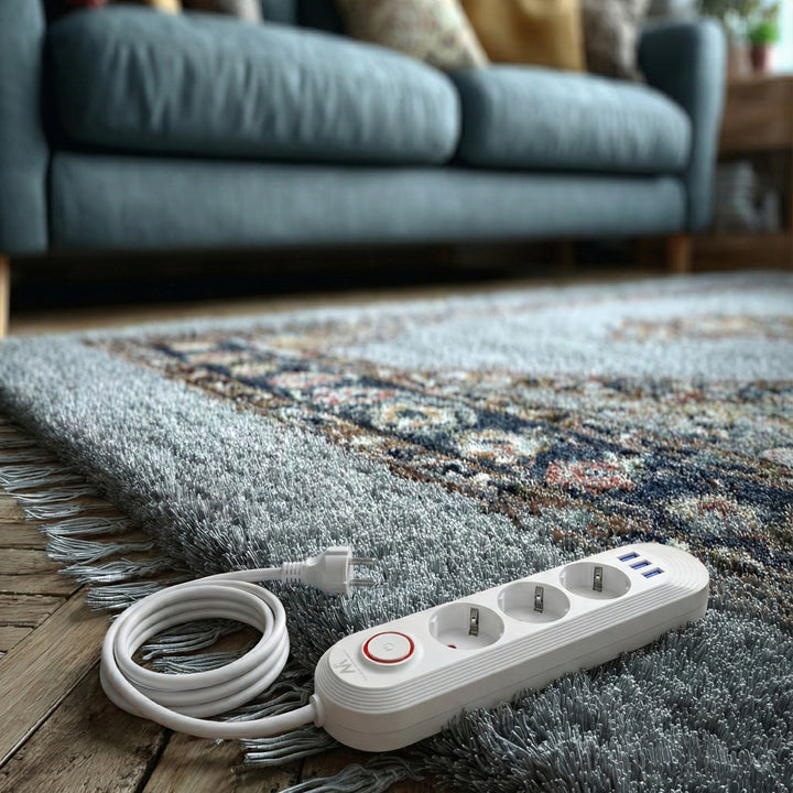 Ciabatta elettrica Maclean, cavo di prolunga a 3 prese + 3xUSB, 110-240V AC 50/60Hz, 2,1A max 2500W, 1,5m, bianco, MCE394 W