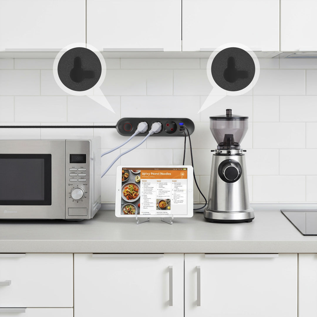 Ciabatta elettrica Maclean, cavo di prolunga a 3 prese + 3xUSB, 110-240V AC 50/60Hz, 2,1A max 2500W, 1,5m, nero, MCE394 B