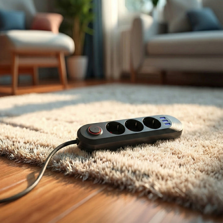 Ciabatta elettrica Maclean, cavo di prolunga a 3 prese + 3xUSB, 110-240V AC 50/60Hz, 2,1A max 2500W, 1,5m, nero, MCE394 B