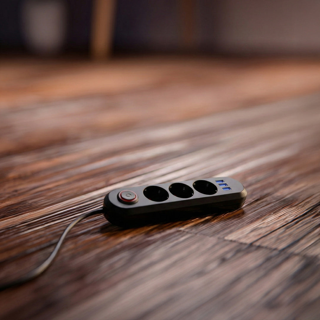 Ciabatta elettrica Maclean, cavo di prolunga a 3 prese + 3xUSB, 110-240V AC 50/60Hz, 2,1A max 2500W, 1,5m, nero, MCE394 B