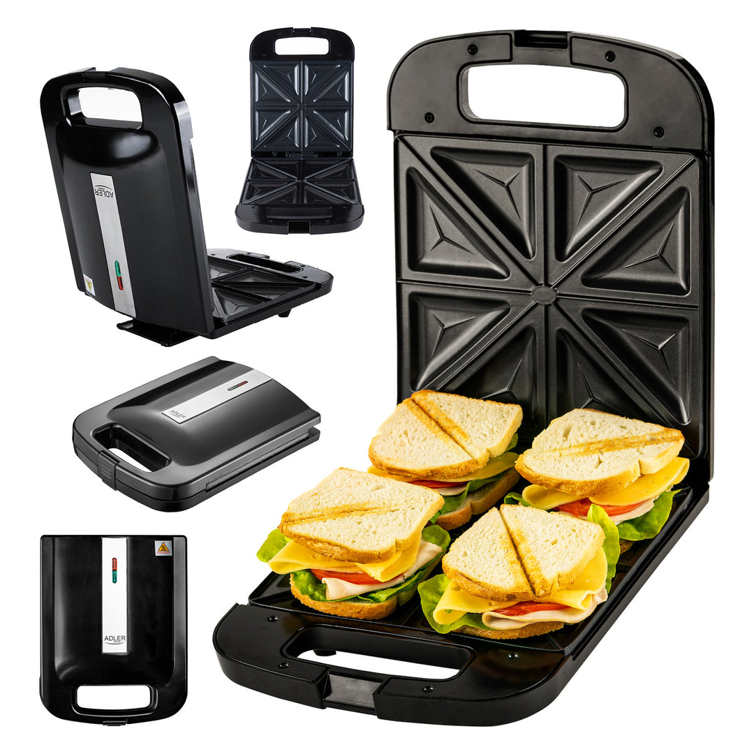 Adler AD 3055 nero 2000 Watt per 4 panini