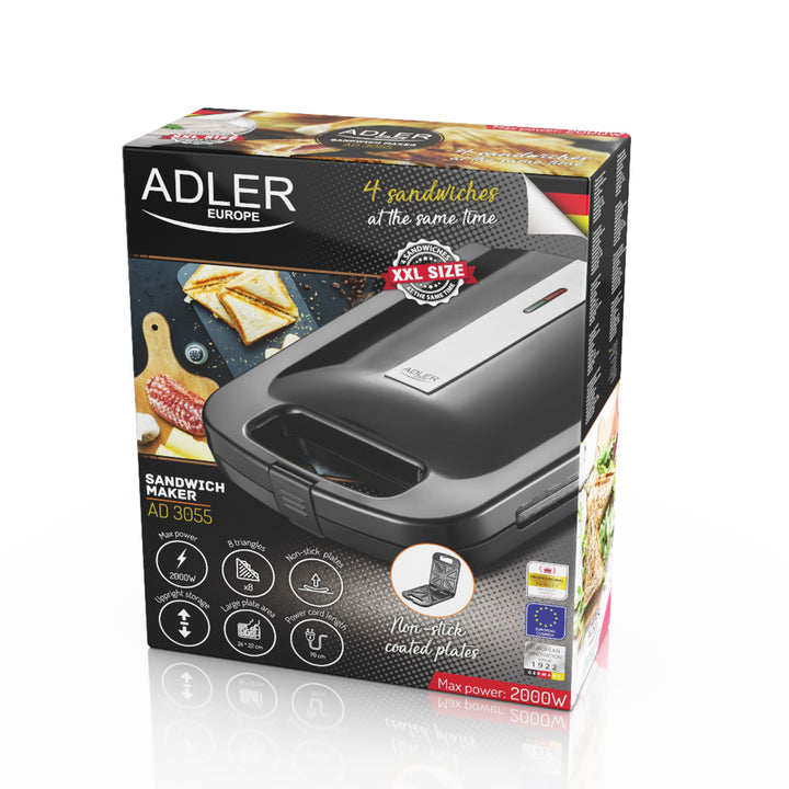 Adler AD 3055 nero 2000 Watt per 4 panini