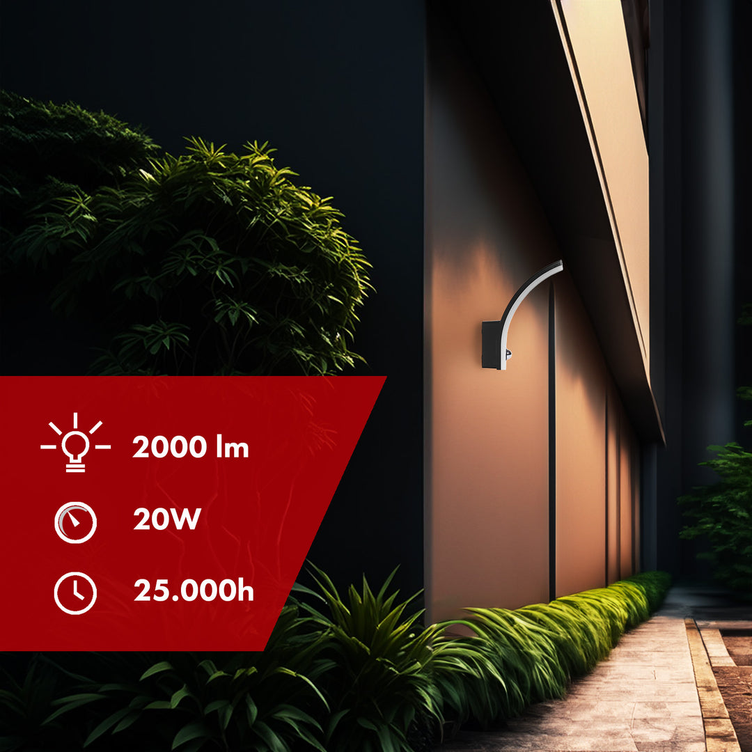 Sensore di movimento Maclean Lampada LED, sensore di movimento PIR, nero, 20W, IP65, 2000lm, bianco neutro (4000K) MCE512 B, 2 pezzi