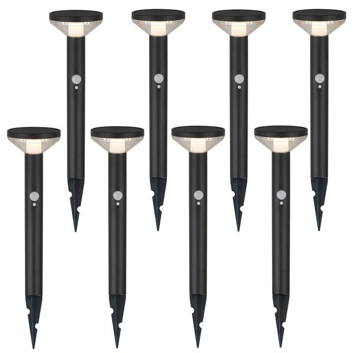 Luce LED solare Maclean, con sensore, 3 modalità, plug-in, Li-ion 18650, IP44, 3,7V, 1200 mAh, nero, MCE465 B, 8 pezzi