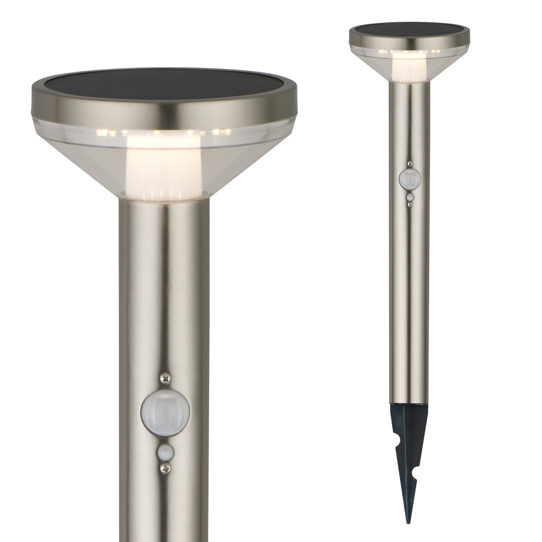 Luce LED solare Maclean, con sensore, 3 modalità, plug-in, Li-ion 18650, IP44, 3,7V, 1200 mAh, cromo opaco, MCE465 C/M, 8 pezzi
