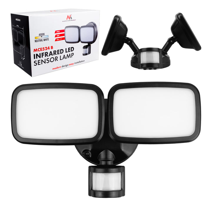Lampada da parete a LED Maclean, con sensore PIR, 20 W, 1500 lm, IP65, bianco neutro 4000 K, nera, MCE524 B