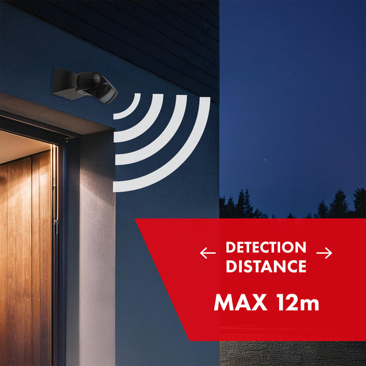 Sensore di movimento PIR Maclean, a infrarossi, IP65, nero con copertura nera, portata 12 m, MCE201 B/B