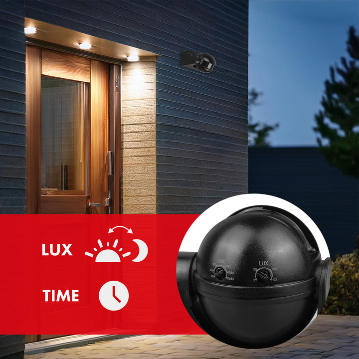 Sensore di movimento PIR Maclean, a infrarossi, IP44, nero con copertura nera, portata 12 m, carico massimo 300/1200 W, MCE358 B/B