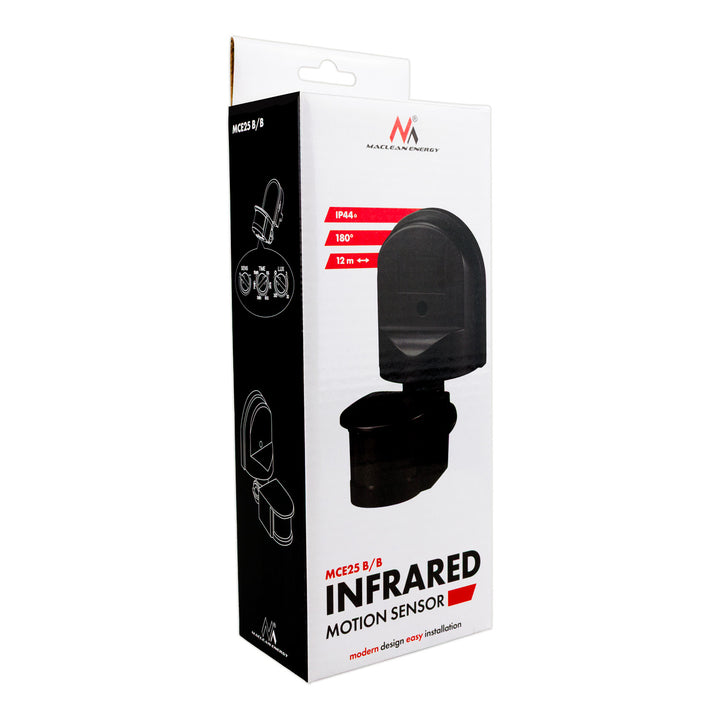 Sensore di movimento e crepuscolo da parete Maclean, 180°, max. 1200W, nero con copertura nera, MCE25 B/B