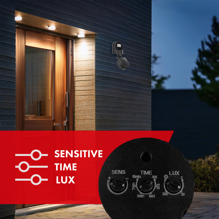 Sensore di movimento e crepuscolo da parete Maclean, 180°, max. 1200W, nero con copertura nera, MCE25 B/B