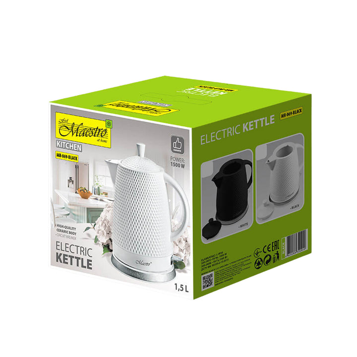 Bollitore in ceramica Maestro, capacità 1,5 litri, 1500W, nero, MR069 spina UK