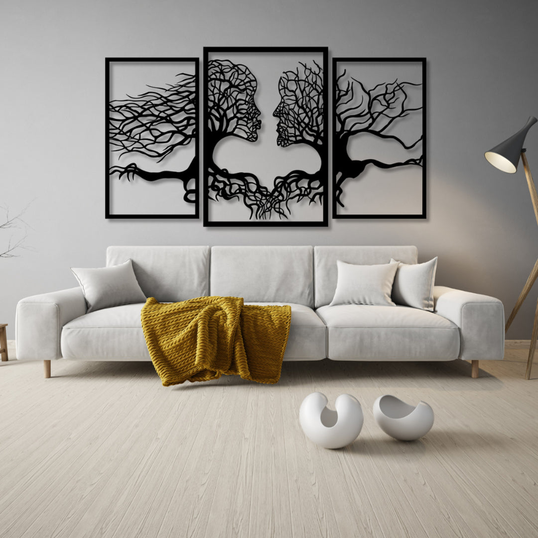Quadro traforato Eyoka, decorazione murale 3D, quadro 3D "Volti dagli alberi" 180x100cm Nero