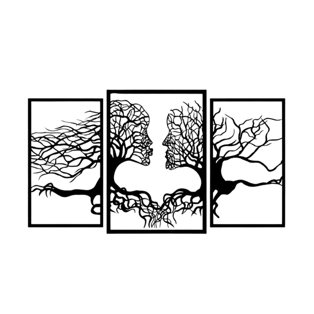 Quadro traforato Eyoka, decorazione murale 3D, quadro 3D "Volti dagli alberi" 180x100cm Nero