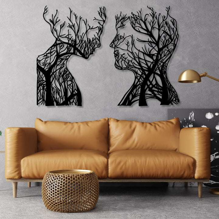 Quadro traforato, decorazione murale 3D, quadro 3D "Teste d'albero" 80x50 cm Nero
