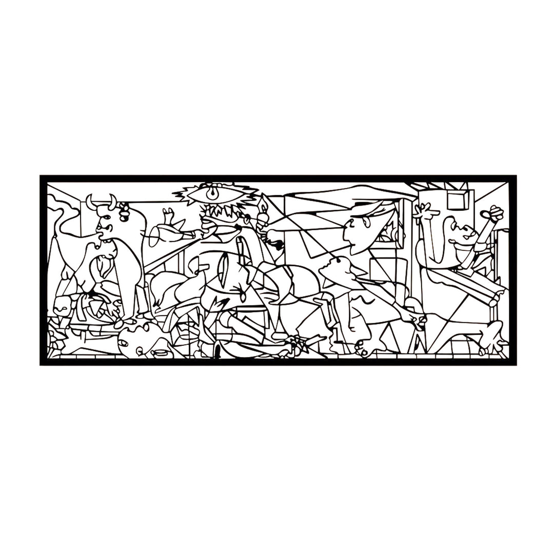Quadro traforato, decorazione murale 3D, quadro 3D "Guernica di Pablo Picasso" 150x60cm Nero