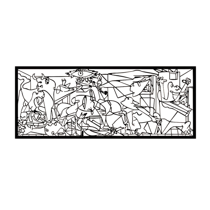 Quadro traforato, decorazione murale 3D, quadro 3D "Guernica di Pablo Picasso" 120x48cm Nero