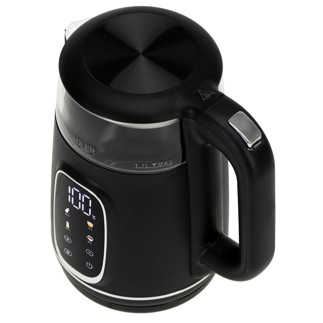 Bollitore elettrico in vetro 1,7L Adler, Nero e argento, Controllo della temperatura, Display LED, AD 1305 bs