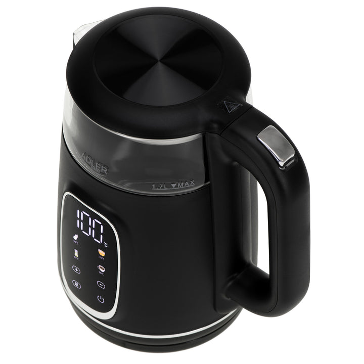 Bollitore elettrico in vetro 1,7L Adler, Nero e argento, Controllo della temperatura, Display LED, AD 1305 bs