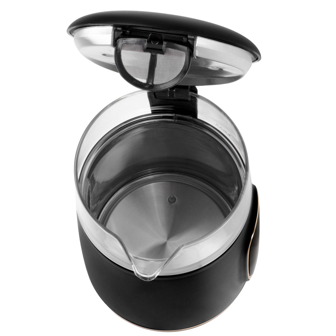 Bollitore elettrico in vetro Adler da 1,7 l, nero e oro, regolazione della temperatura, display a LED, AD 1305 bg
