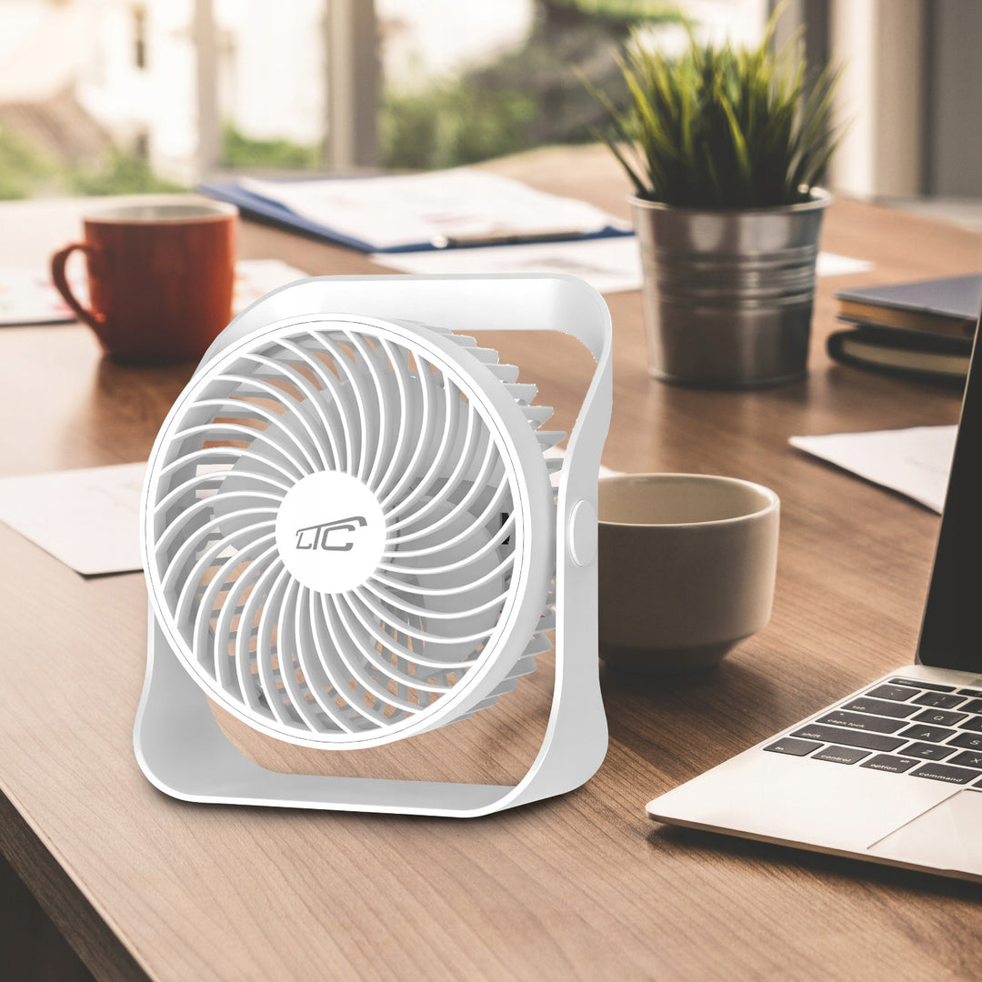 Ventilatore da tavolo wireless LTC, ricarica USB C, 4 livelli di velocità, batteria da 2000 mAh, LXWB16